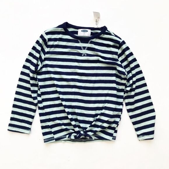 Old Navy NWT mint/navy plush front tie top S(6/7) - Picture 1 of 4